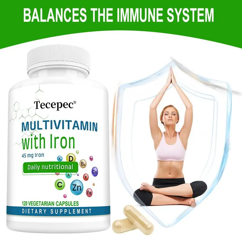 Tecepec Daily Multivitamin with Iron 45mg - Comprehensive Immune & Energy Health Support, 120 Vegetarian Capsules