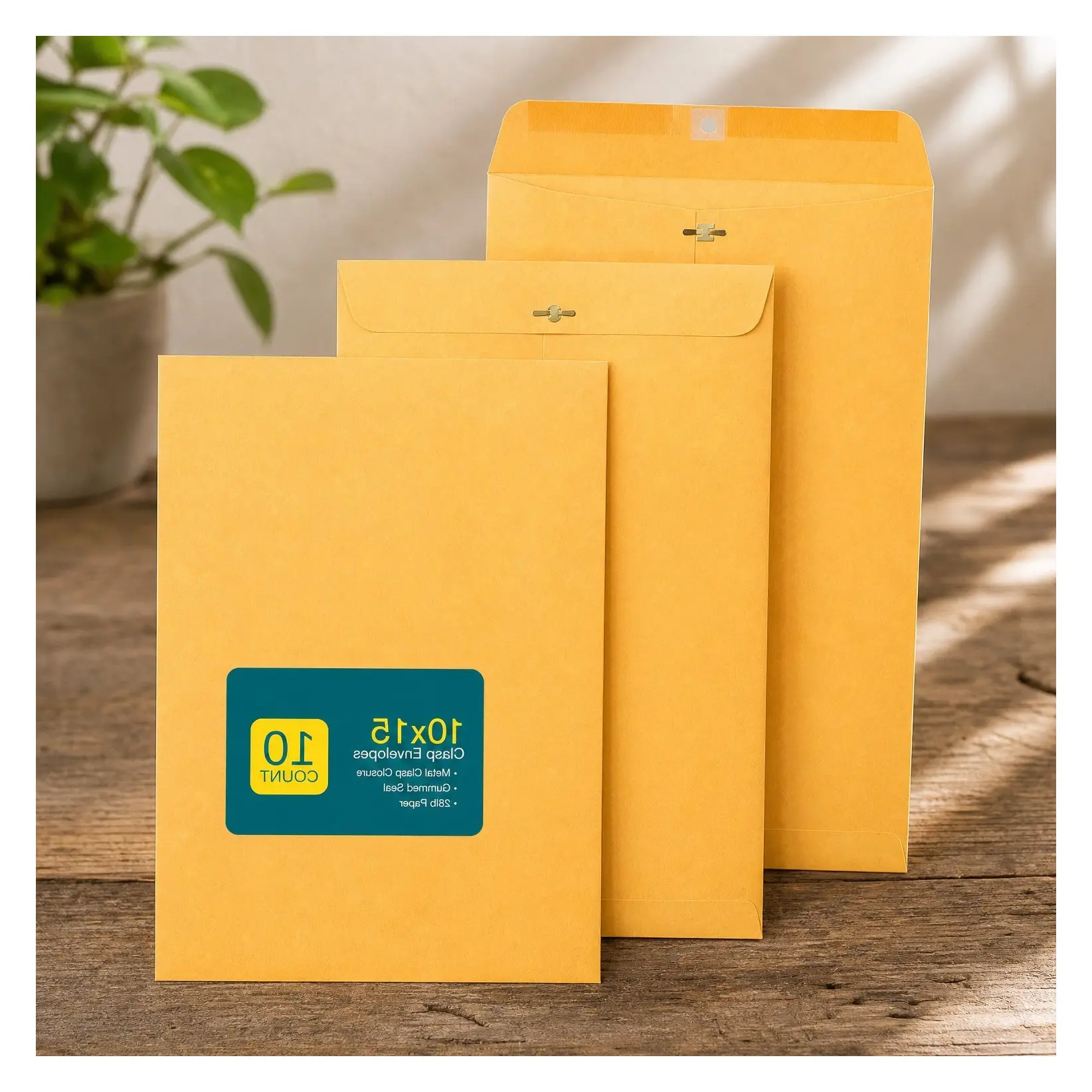 10 Pack 10x15 Clasp Envelopes - 28lb Heavyweight Brown Kraft Catalog Mailing Gummed Seal Manila Envelopes for Home, Office, Business, Legal or SchoolGift