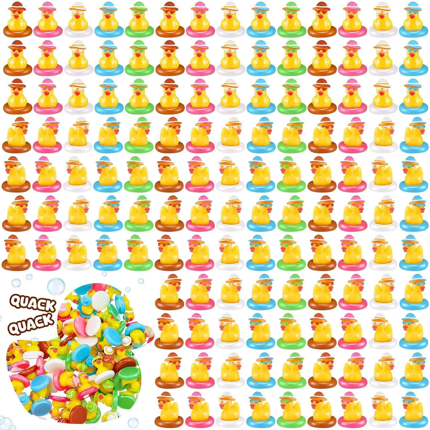 100 count Summer Mini  Ducks Hawaiian  Duck Figurines Bulk Beach Pool Miniature Figures for Swimming Pool Garden Landscape  Decor Adults DIY Crafting