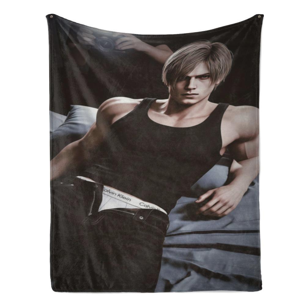 Resident Evil Leon Kennedy Blanket Aesthetic Boyfriend Style Gamer Throw Video Game Character Print Soft Flannel Blanket Cozy Lightweight Throw for Bed Sofa Couch Bedroom Decor Travel Gift for Fans Girls Boys Gaming Room