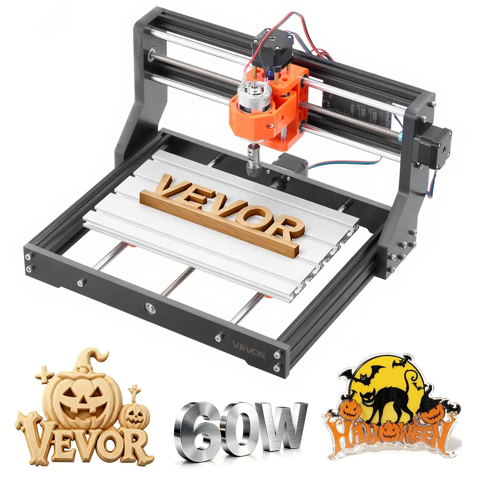 【DealsForYouDays】VEVOR 3018 CNC Router Machine, 60W Spindle, 3-Axis Wood Engraving Milling Machine, with 300 x 180 x 40 mm Working Area, Aluminum Alloy Structure, for Wood Acrylic Carving Cutting