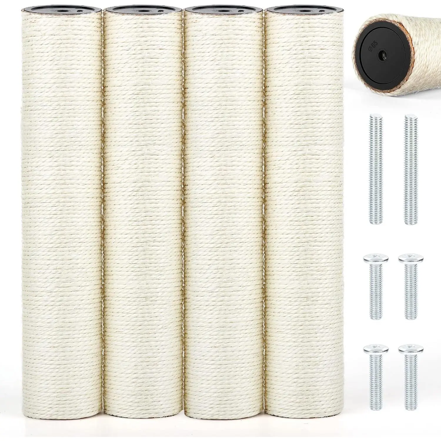 4 PCS M8 15.7 x 3.1 Inch Sisal Cat Scratching Post Replacement with Screws, Spare Refill Scratcher Pole for Indoor Kitten Cat Tree Tower, Cat Furniture Protector