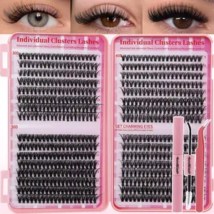 Lash Extension Kit DIY Lash Clusters Kit Cluster Lashes Mixed Tray Eyelash Extension Kit Soft Individual Lashes with Lash Bond and Seal,Lash Tweezers Natural Look(30D+40D+50D Kit,9-16mm)