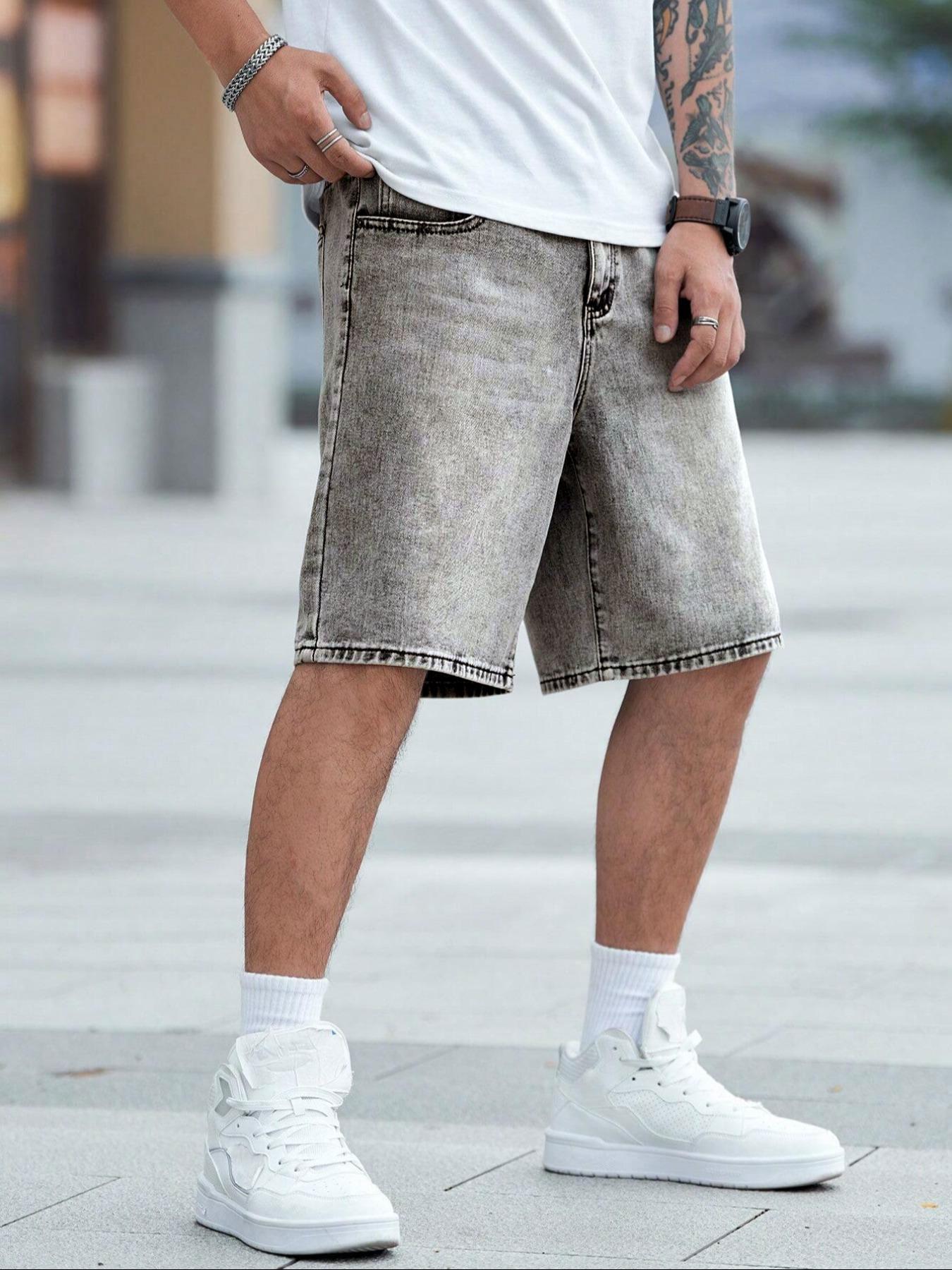 Men's Solid Color Denim Shorts, Loose Casual Fashion Comfy Shorts for Summer, Men's Bottoms for Daily Wear