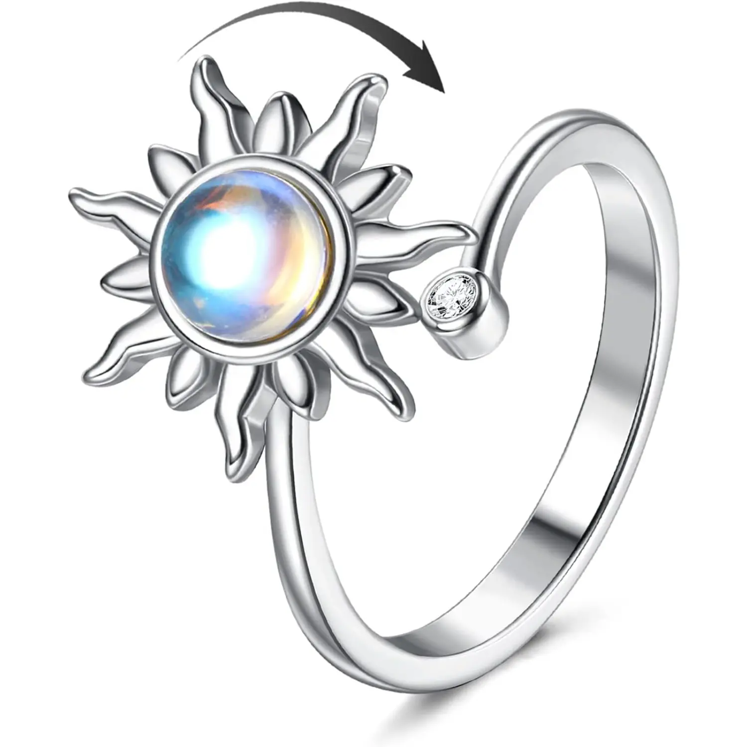 Jstyle Anxiety Ring Fidget Spinner Rings for Women Cubic Zirconia Sunflower Butterfly Daisy White Lotus Anti-Anxiety Rings Fidget Adjustable Open Ring Stress Relief Stackable Rings Deals For You Days