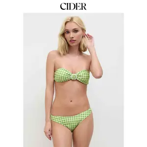 Cider Gingham Flower Ring Bandeau Cheeky Bikini Set