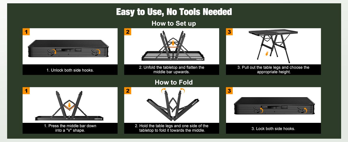 Foldable Grill Table with Mesh Desktop, 200lbs 3Ft Portable Folding Table, Height Adjustable Metal Table for Ourdoor, Camping, Picnic, BBQ and Beach, RV, 35.4" L x 23.6" W Barbecue