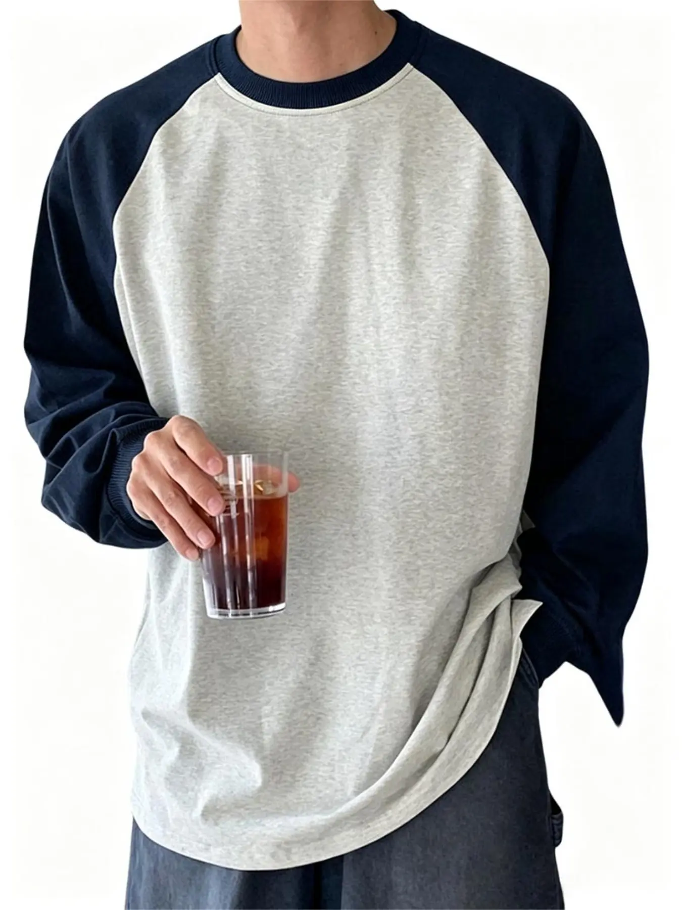 Men's Colorblock Long Sleeve T-Shirt, Loose-Fitting Casual Baseball Top, Soft Comfortable Fabric, Breathable, Ideal for Daily Wear, Menswear