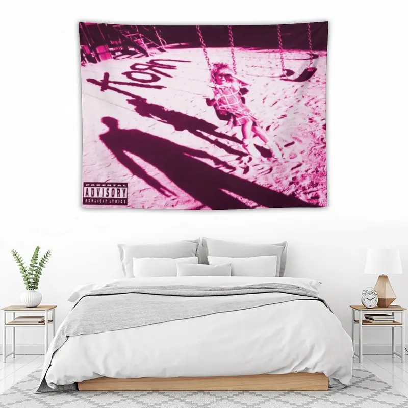 Korn Pink Swing Concert Wall Tapestry for Adult Fans, Mid-century Modern Black Flash Music Art, Y2K Y3K Aesthetic Room Decor, 1980s Retro Cinematic Bedroom Flag for Nu Metal Fans Teens Gen Z