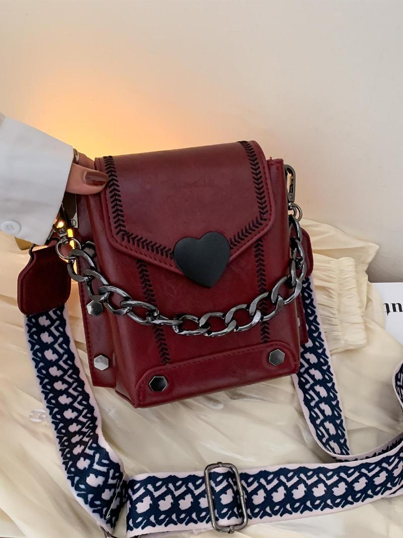 Fashion Chain Decorated Heart Decor Crossbody Bag Women, Chain Strap Crossbody, Simple Vintage Flap Shoulder Bag for Women, Casual Trendy Versatile High-quality Daily Commuting Bag, Girl Fashionable Shopping Bag