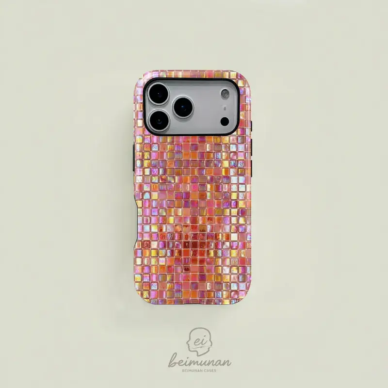 2-in-1 MagSafe-Compatible Protective Smartphone Cover - Chic, Personalized Mixed Color, Iridescent Holographic Mosaic Tile Pattern, Sturdy Durable Minimalist Casing for iPhone 17/16/15/14/13/12/11 Pro Max/Plus/Pro - Protection-Focused Mobile Accessory, Ac