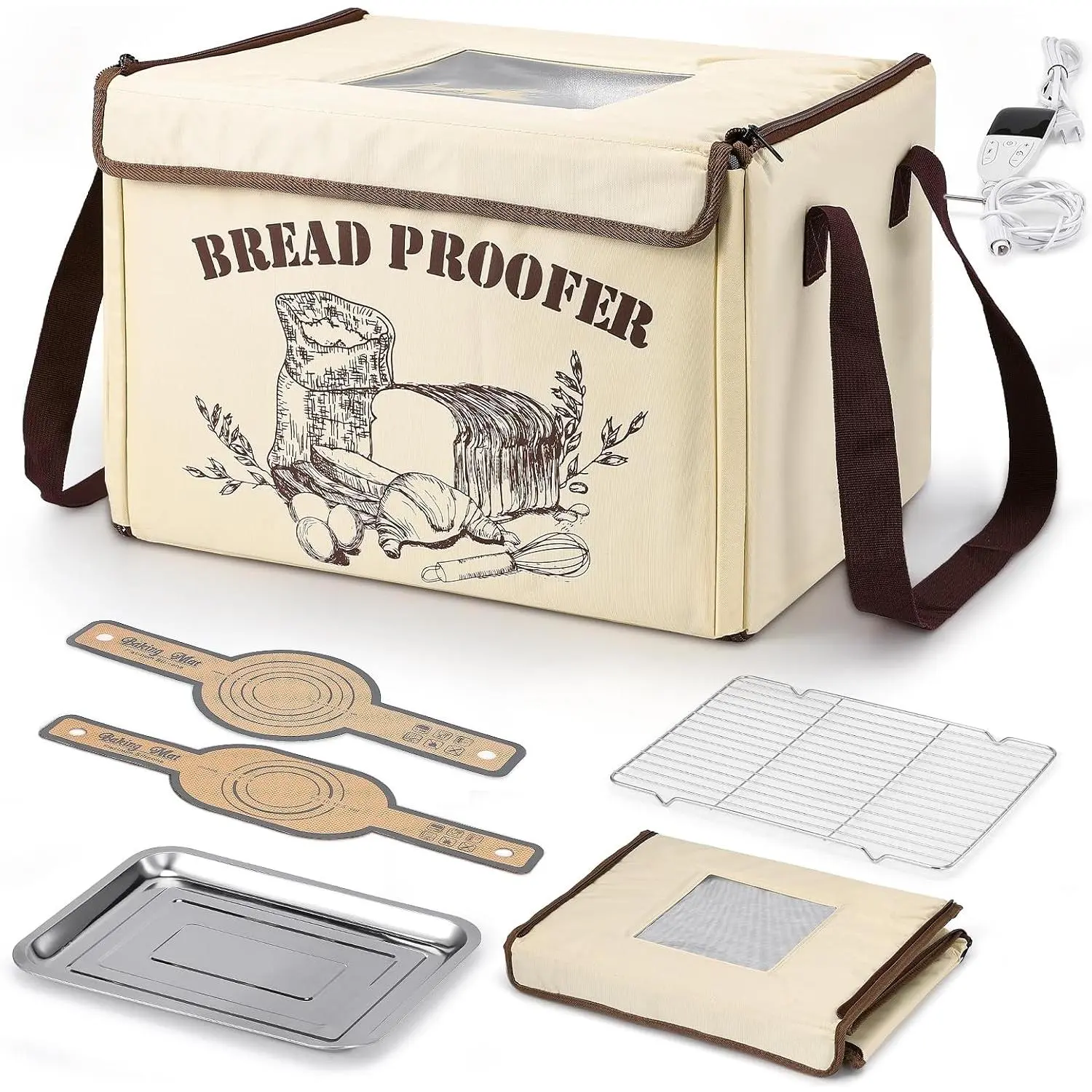 Folding Bread Proofing Box with 50-113F Temperature Control | Dough Proofer with 48H Timer for Sourdough Baking Box with Metal Rack for Homemade Bread, Pizza, Yogurt, Kombucha