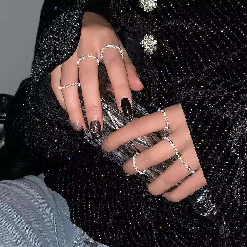 Fashionable and trendy Korean sparkling silver ring for women, starry sky ring, new niche plain ring, ins-style party index finger ring, gift