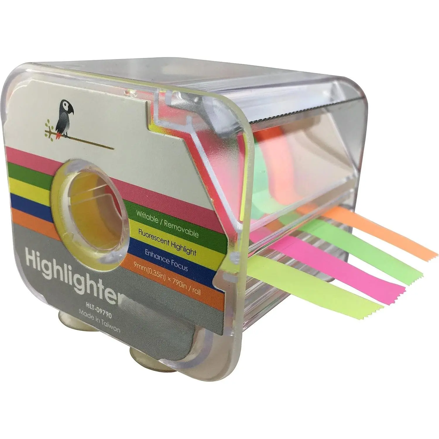Fluorescent Neon Highlighter  Removable, (4 Colors Pack), 0.35in(9mm) x 790in Per Roll, Office/Craft /Yellow, Orange, Green,  (1)
