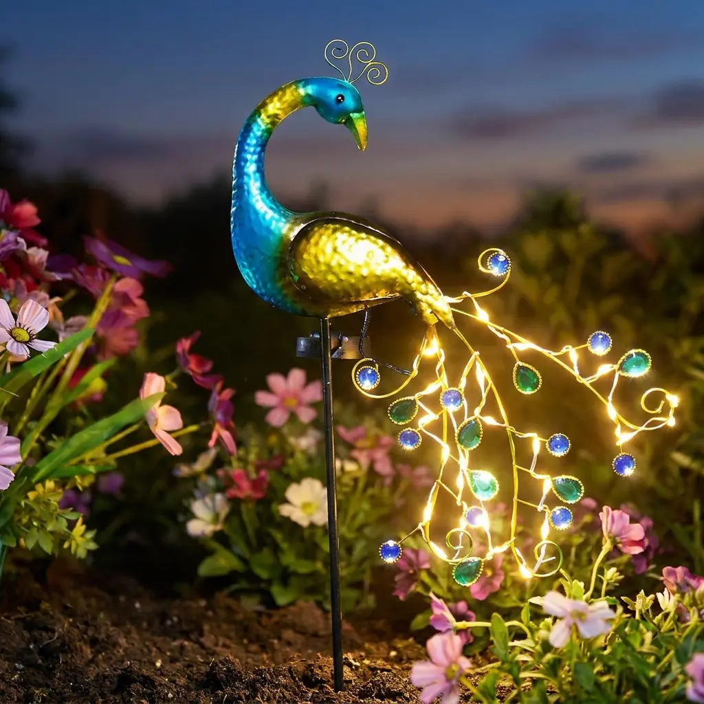 Solar Garden Lights Metal Peacock Decor, Waterproof Peacock Stake Lights for Outdoor Patio, Lawn, Porch, Yard Decoration
