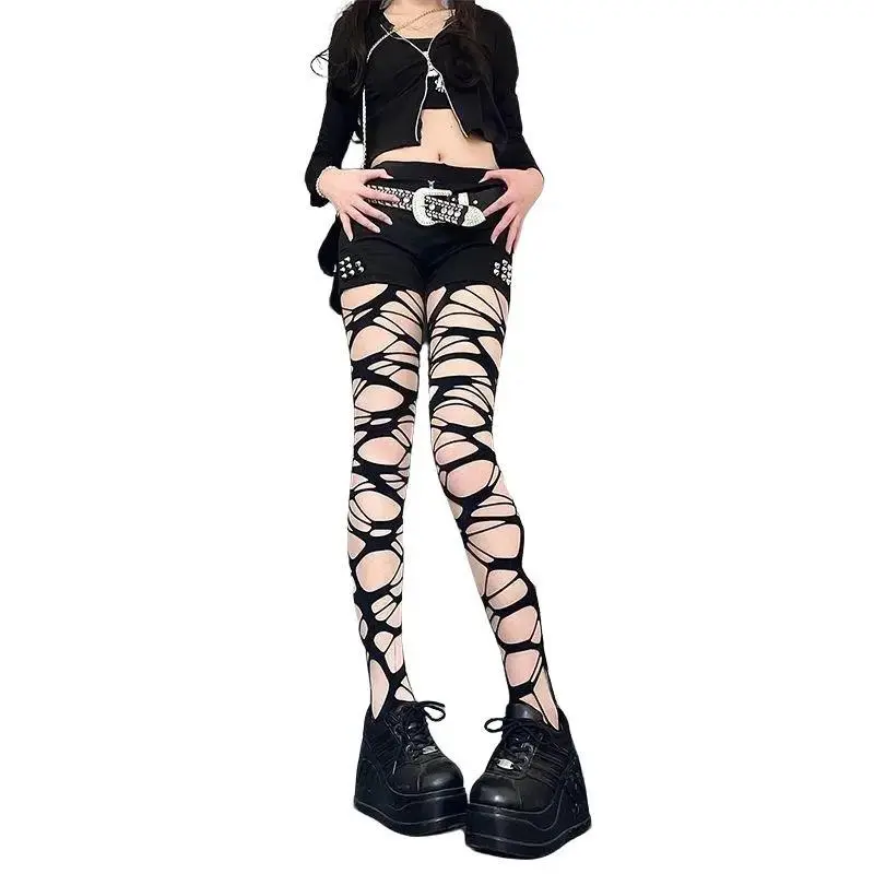 2 Pack Gothic Ripped Fishnet Tights for Women, High Stretch Bold Mesh Stockings, Trendy Punk Style Hosiery for Casual Everyday & Party Wear, Fits Up To 70kg