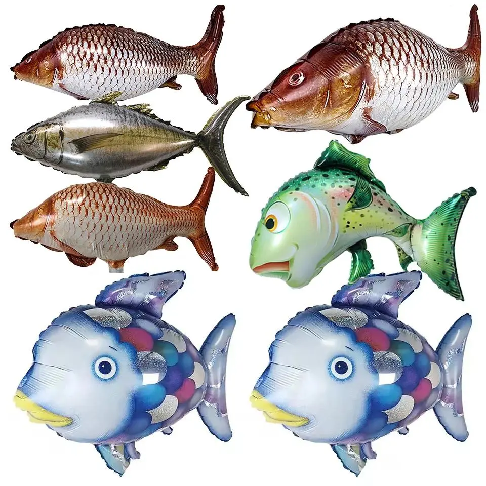 Fishing Themed Party Balloons Green Blue Fish Latex Helium Balloon Fish Balloon Sea Fishing Birthday Party Decorations Supplies