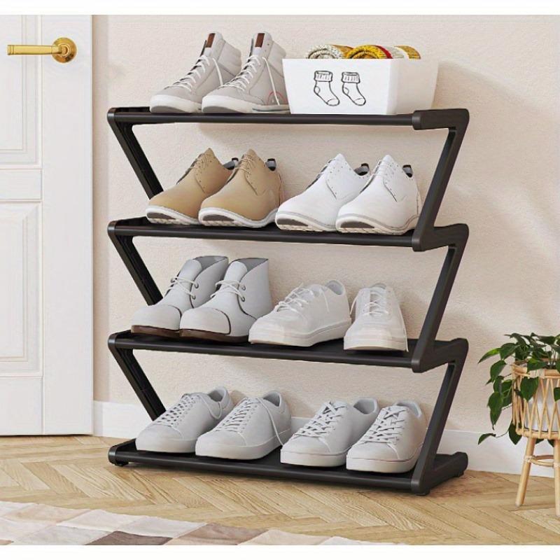 4-Tier Z-Shaped Shoe Rack, Shoe Shelf Organizer, Easy Assembly No Tools Required, Plastic Stackable Storage Box, Space-Saving Floor Design