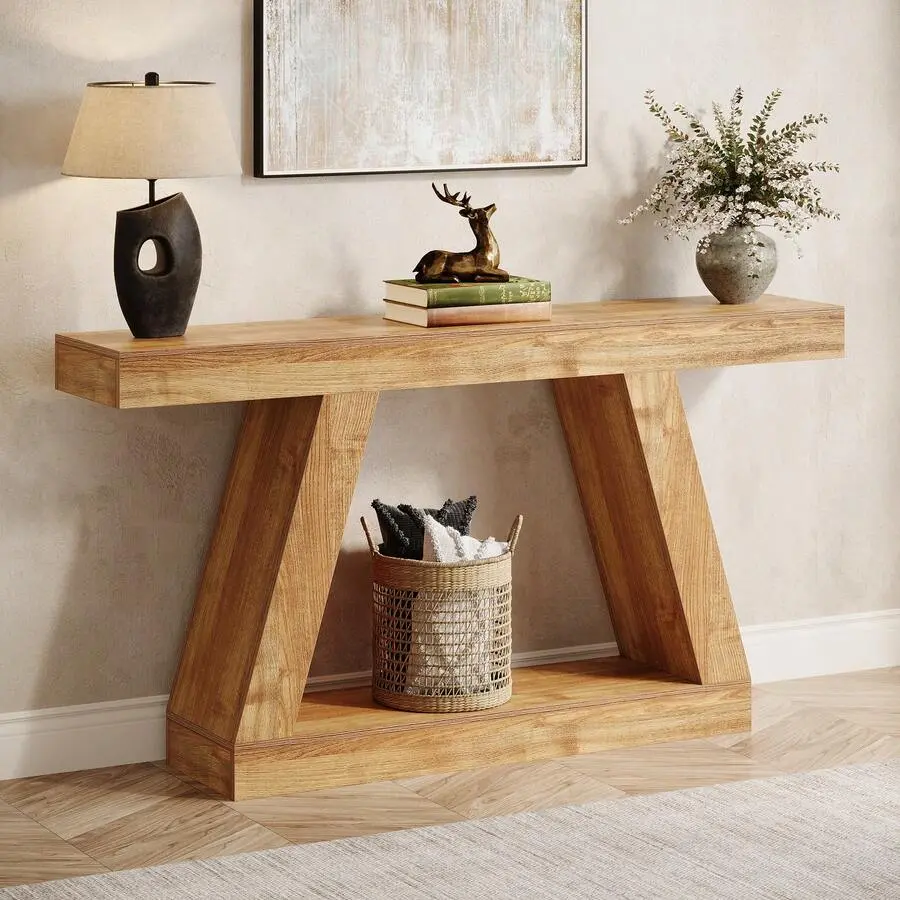 55-Inch Wooden Console Table With Storage, Farmhouse Sofa Table, Entryway Table Hallway, Living Room
