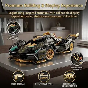 Black Building Block  Racing Car, 1:14 High-Difficulty Building Kit Car Model Building Block, Christmas/Surprise/Birthday Gift