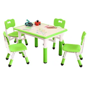 Height Adjustable Kids Table and 4 Chairs Set - Ergonomic, Easy-to-Clean Graffiti Surface - Non-Slip Legs for Ages 2-10