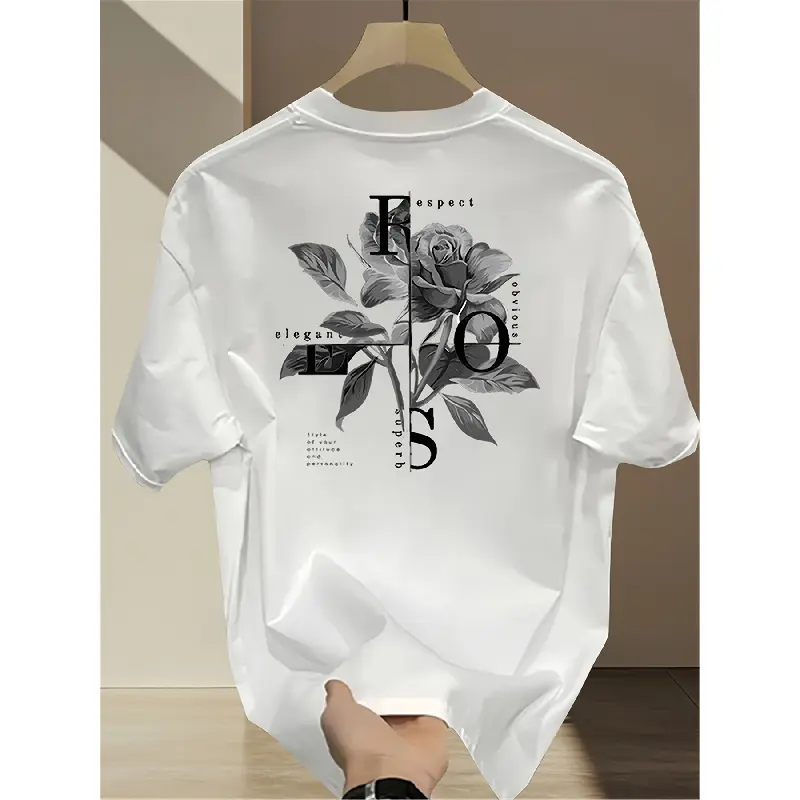 Men's Street Style Graphic T-Shirt, Short Sleeve Sailor Collar Top in Soft Knitted Fabric, Regular Fit Casual Menswear for Summer Sports, Graphic Tee, Streetwear, Cotton