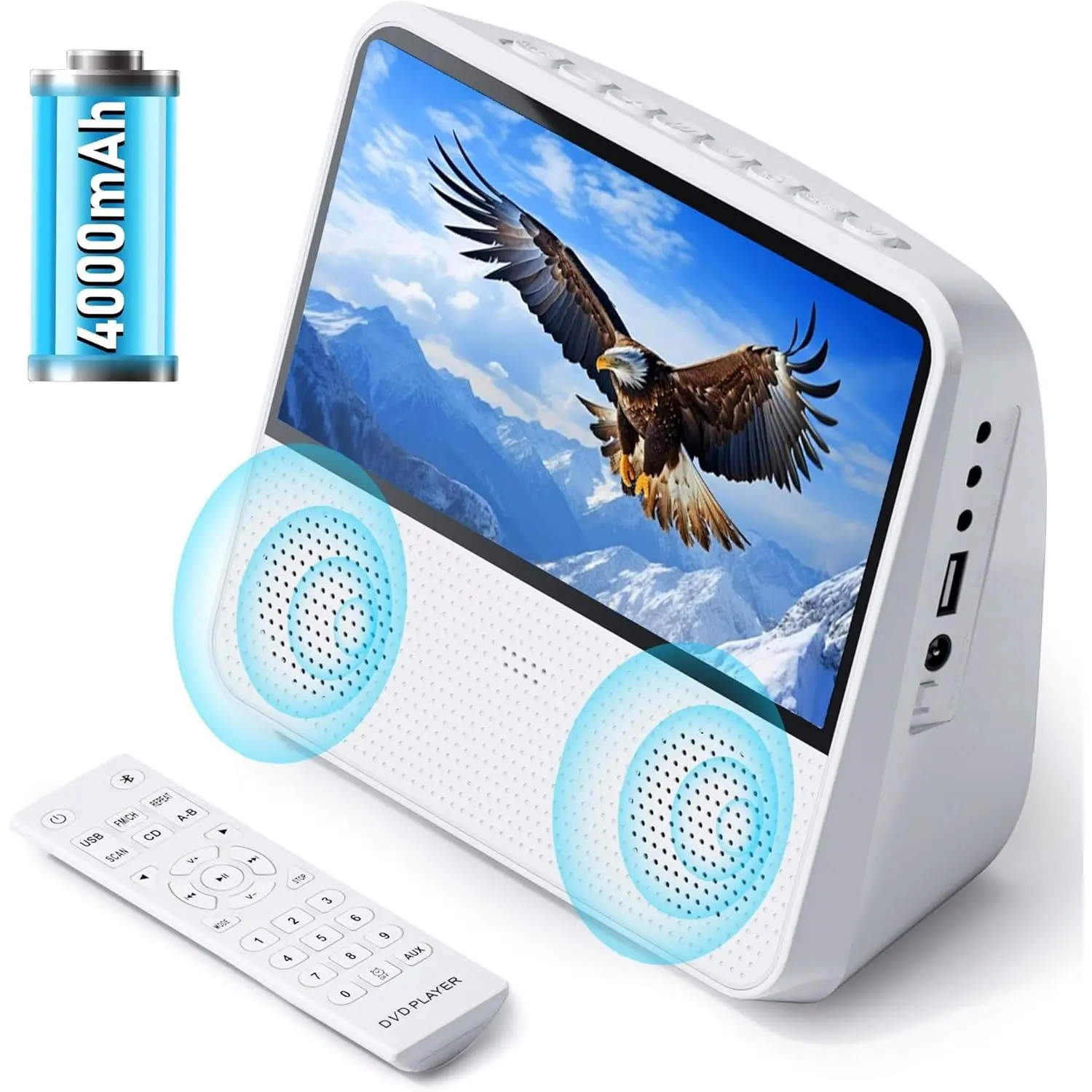 9.8" Portable DVD Player with 7" Screen, 4000mAh Rechargeable , Portable DVDs Players  in  Speaker,  DVD Player with Remote Control//USB/AUX/Memory Playback