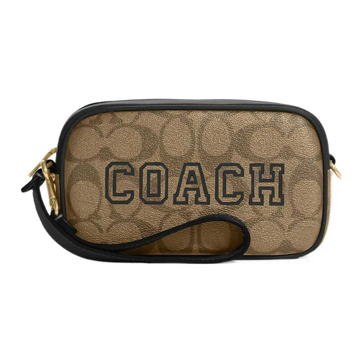 COACH Jamie 18 Classic Monogram Zip-Top Wristlet Clutch Handbag for Women, Khaki and Dark Green
