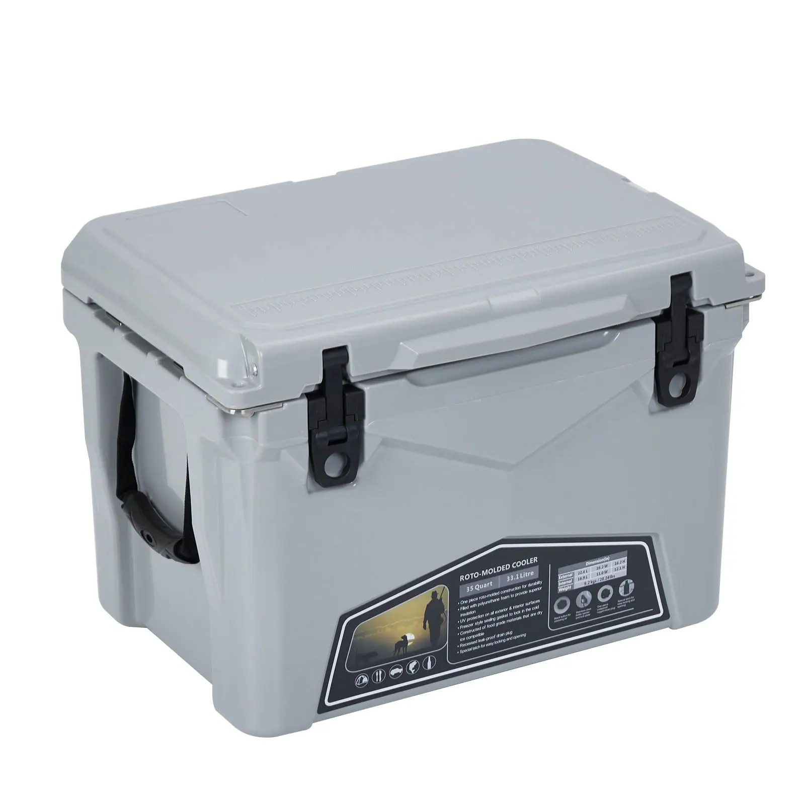 GARVEEPortable Ice Coolers with Heavy Duty Handles, Insulated Design, 5-Day Ice Retention, Metal Cup Holders, Fish Rulers, Bottle Openers, Drain Plugs, Leak-Proof and Durable for Outdoor Activities in 20 and 35 Quart Capacities
