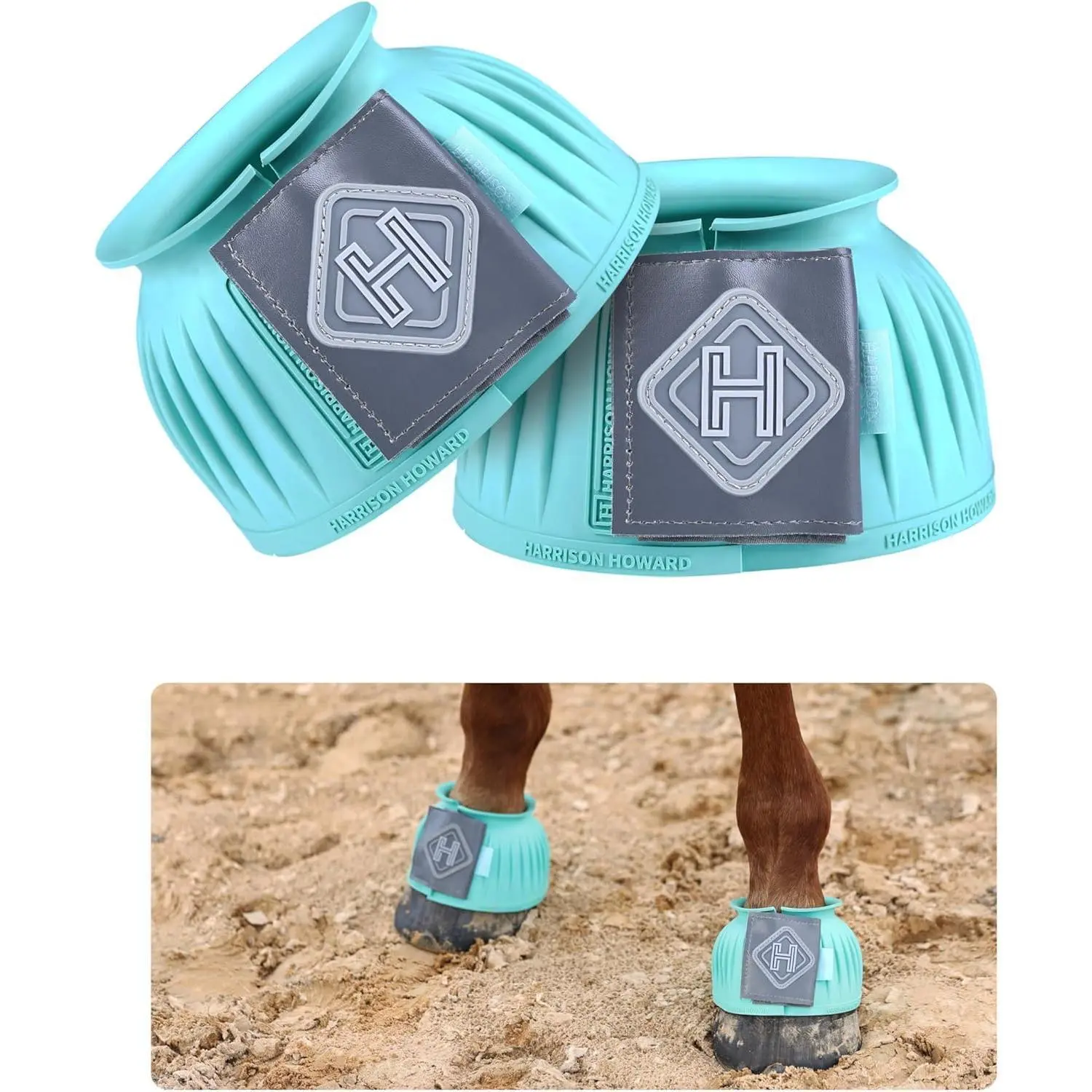 Durable Rubber Horse Bell Boots, Equestrian Overreach Guard with 360° Hoof Safety Coverage, Adjustable & Durable Horsewear with Leather Tape for Daily Grooming, Rubber Horsewear & Bandaging, 360° Coverage, Adjustable Horsewear