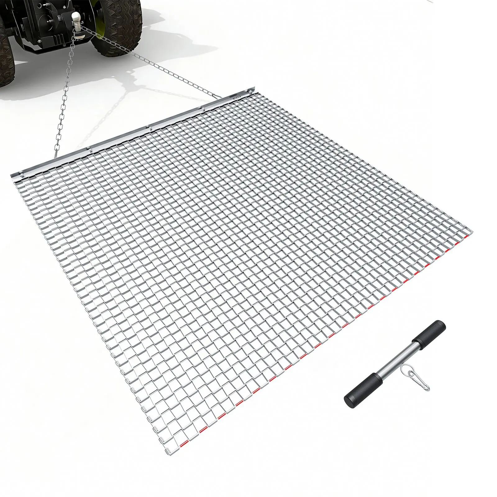 VEVOR 48.03x48.03x0.39 in Drag Harrow, 0.39 in Galvanized Steel Mesh Drag Mat, 34.61 lbs High-Efficiency Chain Rake, All-Season ATV/UTV/Tractor Attachment with Towing Chain, for Gravel Driveway Ruts Farm Leveling