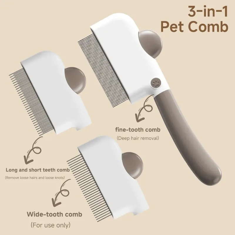 3-in-1 Pet Hair Removal Comb, with Interchangeable Heads for  / Massaging / Lice Removal, Can Remove Loose Hair, Gently Cleans , Suitable for  Short Hair, Pet Grooming  for  Cats sohochic