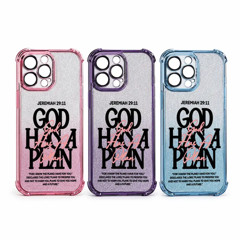 Christian Faith God Has A Plan Jeremiah 29:11 Glitter Gradient Shockproof Anti-Slip iPhone Case, Inspirational Bible Verse Text Transparent Protective Phone Cover Fit iPhone 13-17 Pro Max