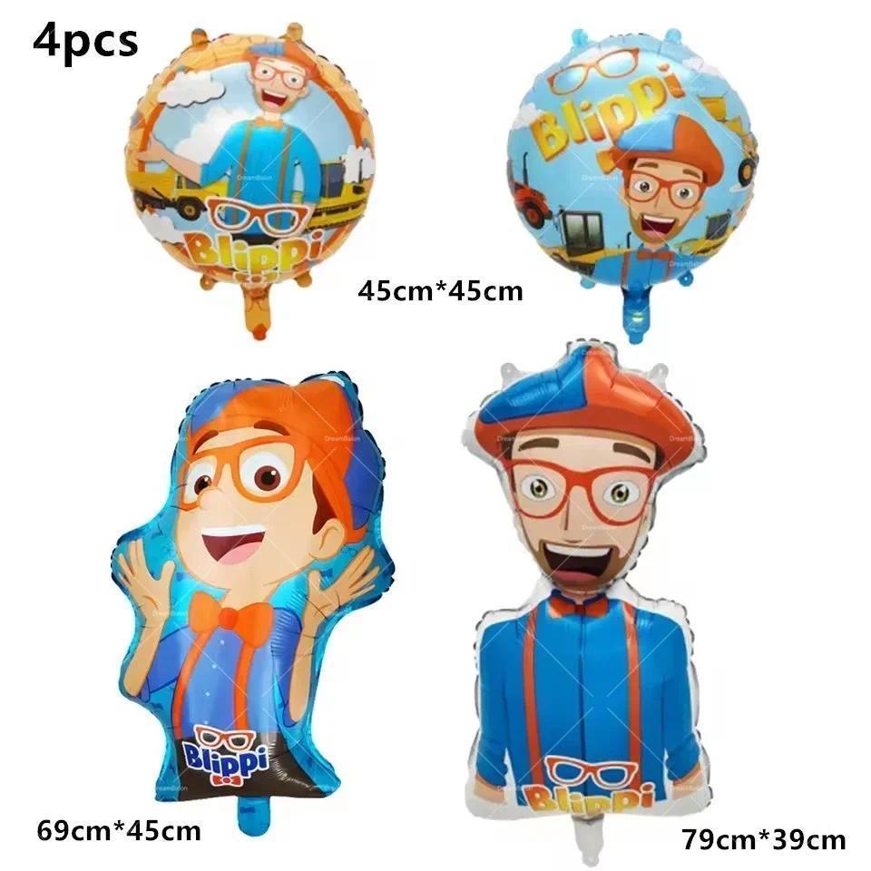 Blippi Balloons Happy Birthday Banner Decorations Party Supplies Backdrop English Teacher Cake Topper Cup Disposable Tableware
