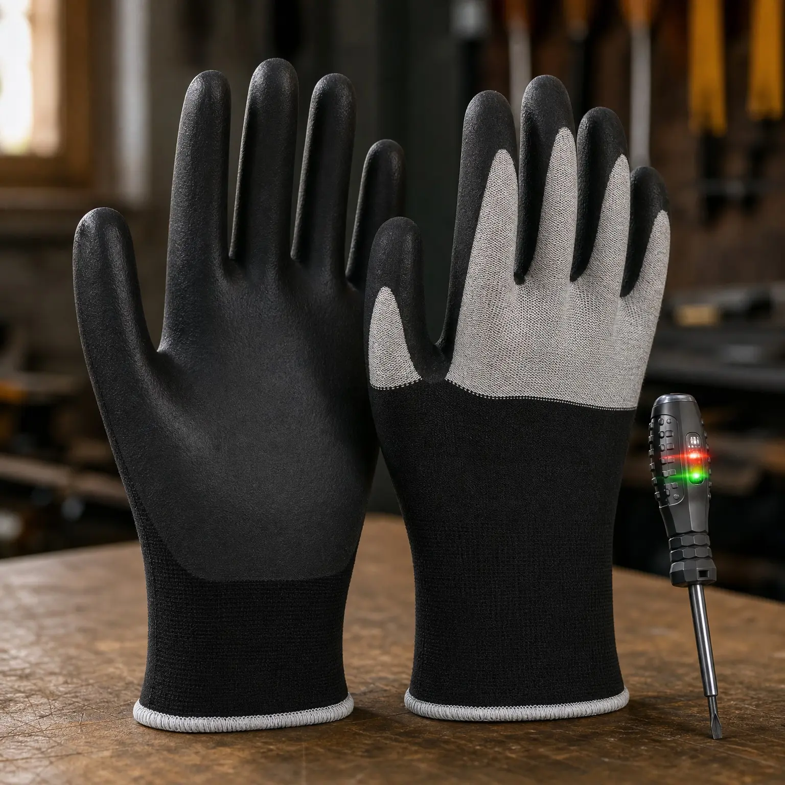High Voltage Insulated Rubber Gloves for Electricians, Flame Retardant Non-Slip Electrical Work Gloves, 400V, Black and White, 1PC