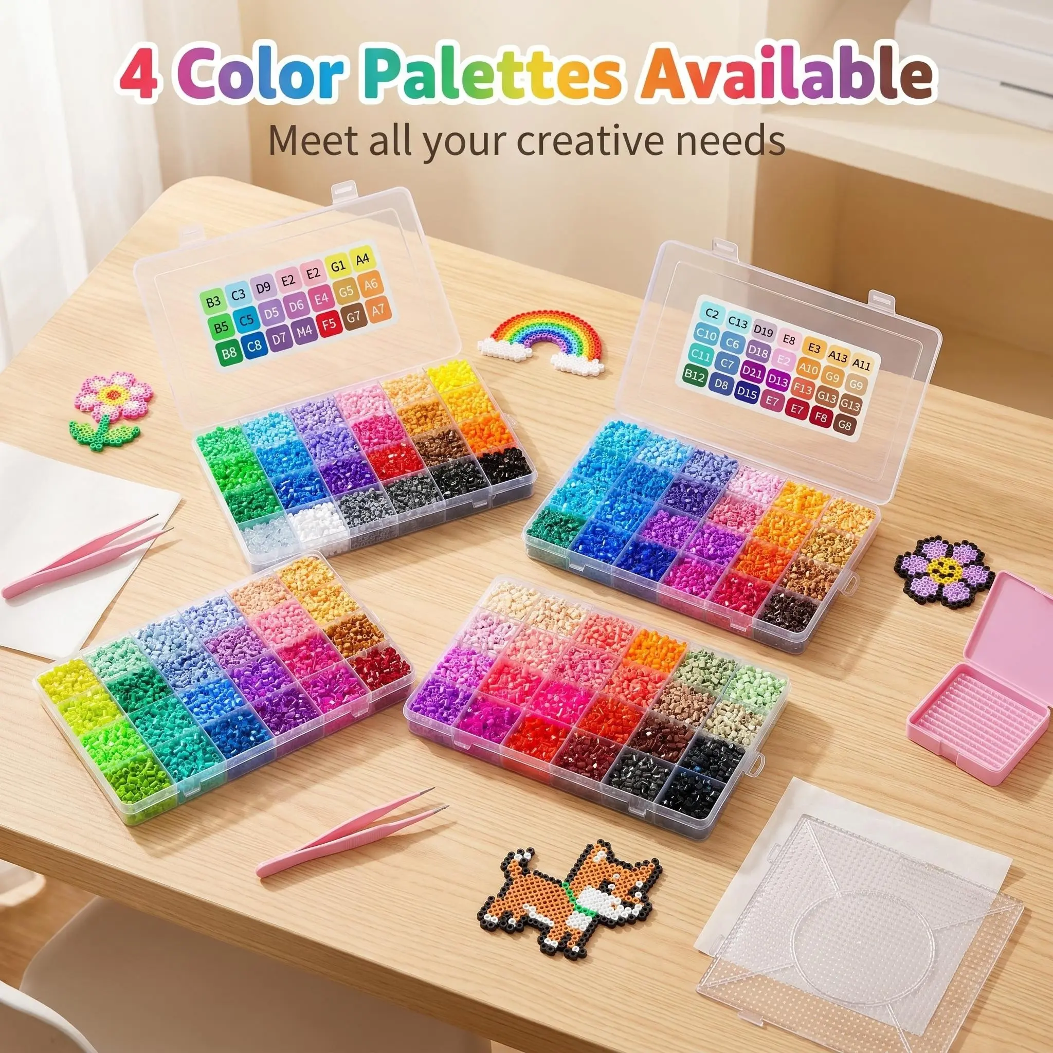 24-Color Fusion Bean Set, Multi-Color DIY Kit, Includes Templates, Tweezers, Ironing Paper, Perfect for Parent-Child Crafts, High Playability