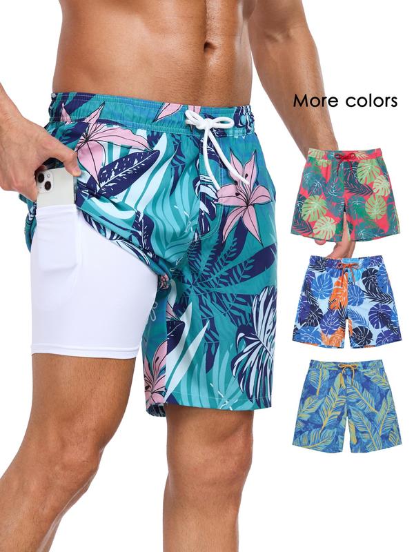 Men's 2-In-1 Swim Trunks, 7 Inch Swimming Shorts Beach Pants, Quick Dry Gym Shorts with Compression Lining, Gym Vacation Pool Wear