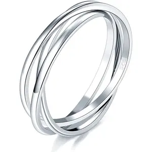 Silver Ring, Fidget Ring Anxiety Ring, Triple Row Rolling Interlocking Stacking Rings, High Polish Rings for Women, Men Each Band Width 1.8mm 3mm Size 4-12
