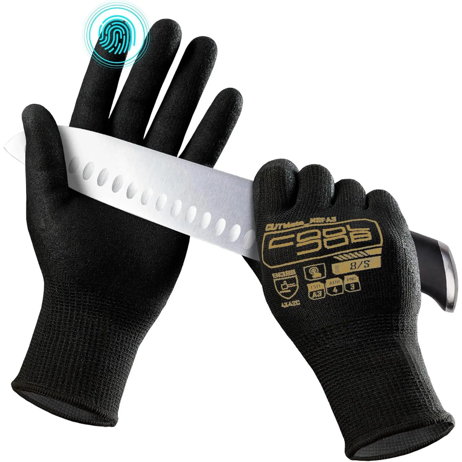 A3 Cut Resistant Work Gloves with Nitrile Grip, Touchscreen & Flexible for Gardening Fishing Construction
