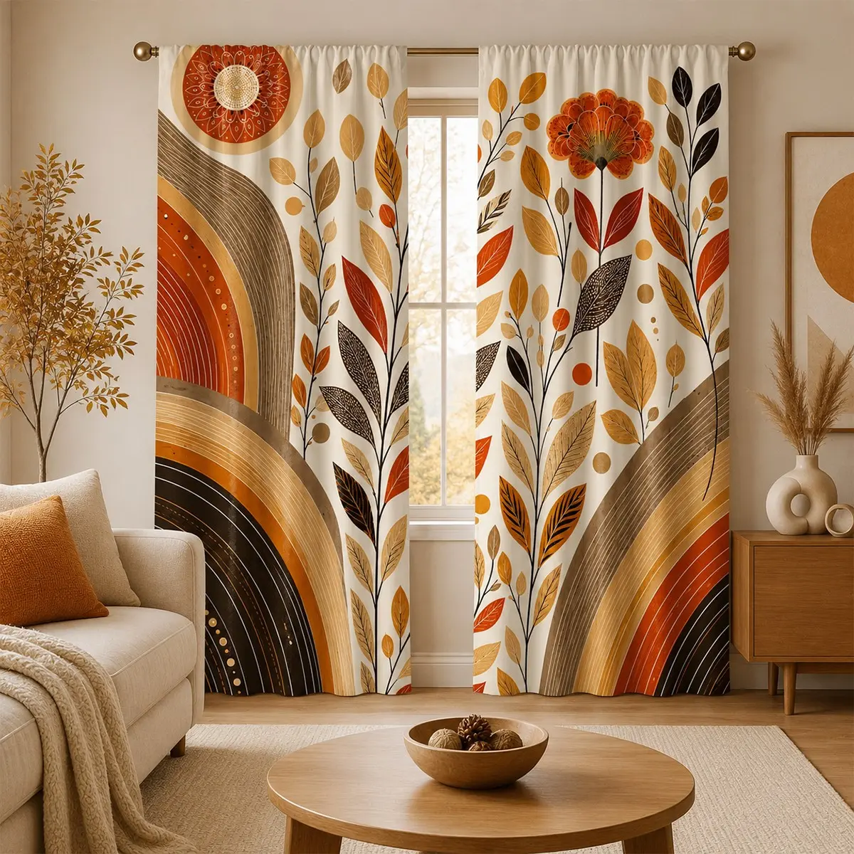 Creative Floral Print Curtains, Rod Pocket Design, Semi-Transparent Privacy Window Drapes, Ideal for Bedroom, Living Room, Kitchen, Closet, Home Decor