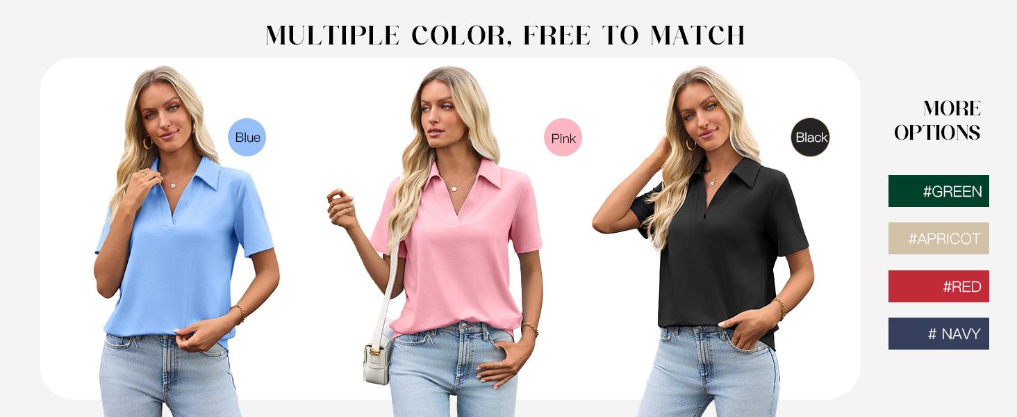 Aoysky Women's Short-Sleeve Fitted Minimalist Lightweight Polyester V-Neck Collared Polo Shirts - Business, Dressy Casual Summer Tops Aoysky Women's Short-Sleeve Fitted Minimalist Lightweight Polyester V-Neck Collared Polo Shirts - Business, Dressy Casual Summer Tops