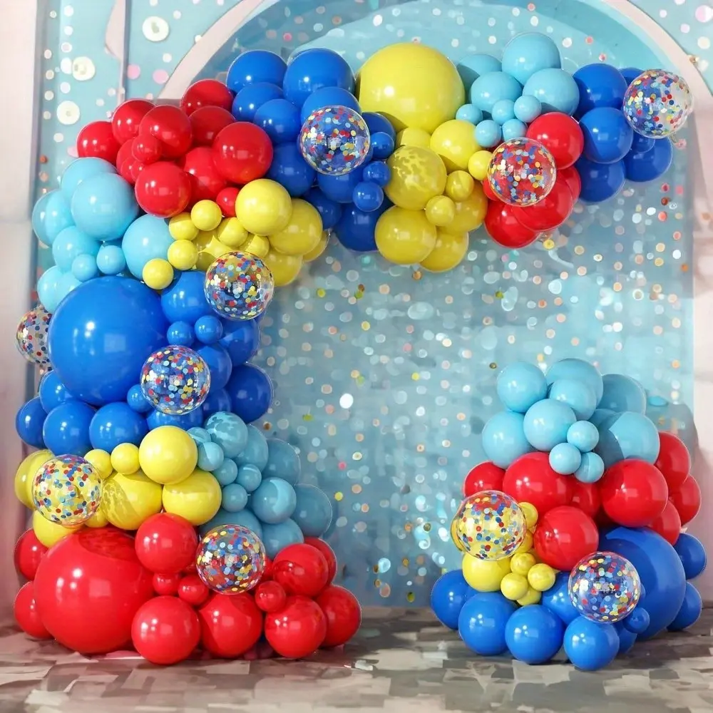 145 Piece Birthday Balloon Set, Floral Arch Kit, Blue Balloons, Star Balloons, Ideal for Birthdays, Anniversaries, Weddings, Graduations