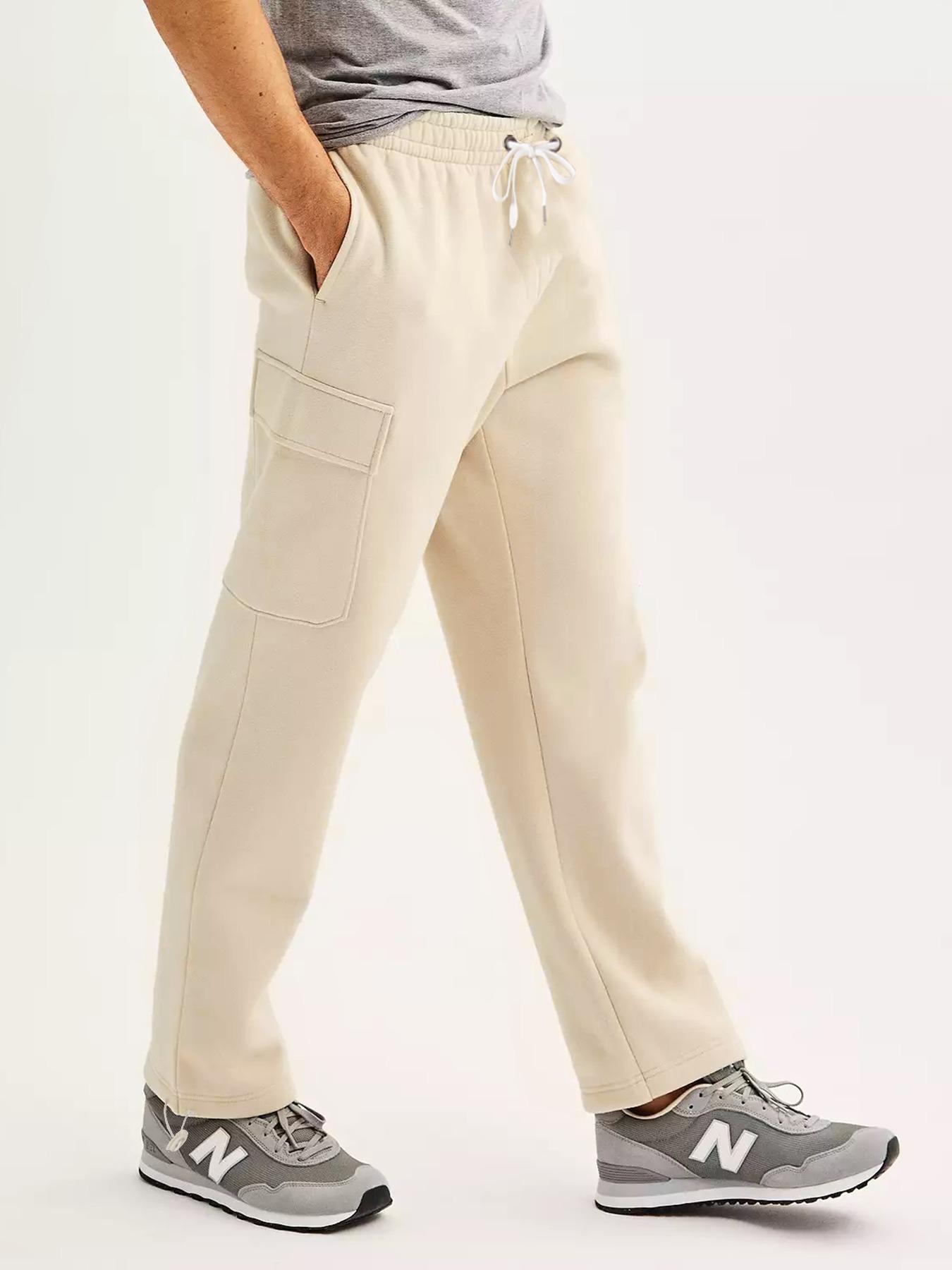 Men's Loose Plain Pocket Drawstring Waist Straight Leg Sweatpants, Casual Soft Comfortable Pants for Daily Wear, Men's Fall & Winter Trousers, Sports Bottoms