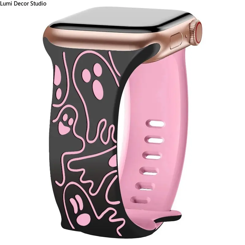 3D Laser Engraved Ghost Watch Band - Soft Silicone Adjustable Replacement Strap for Smartwatches, Halloween Looks and Daily Wear