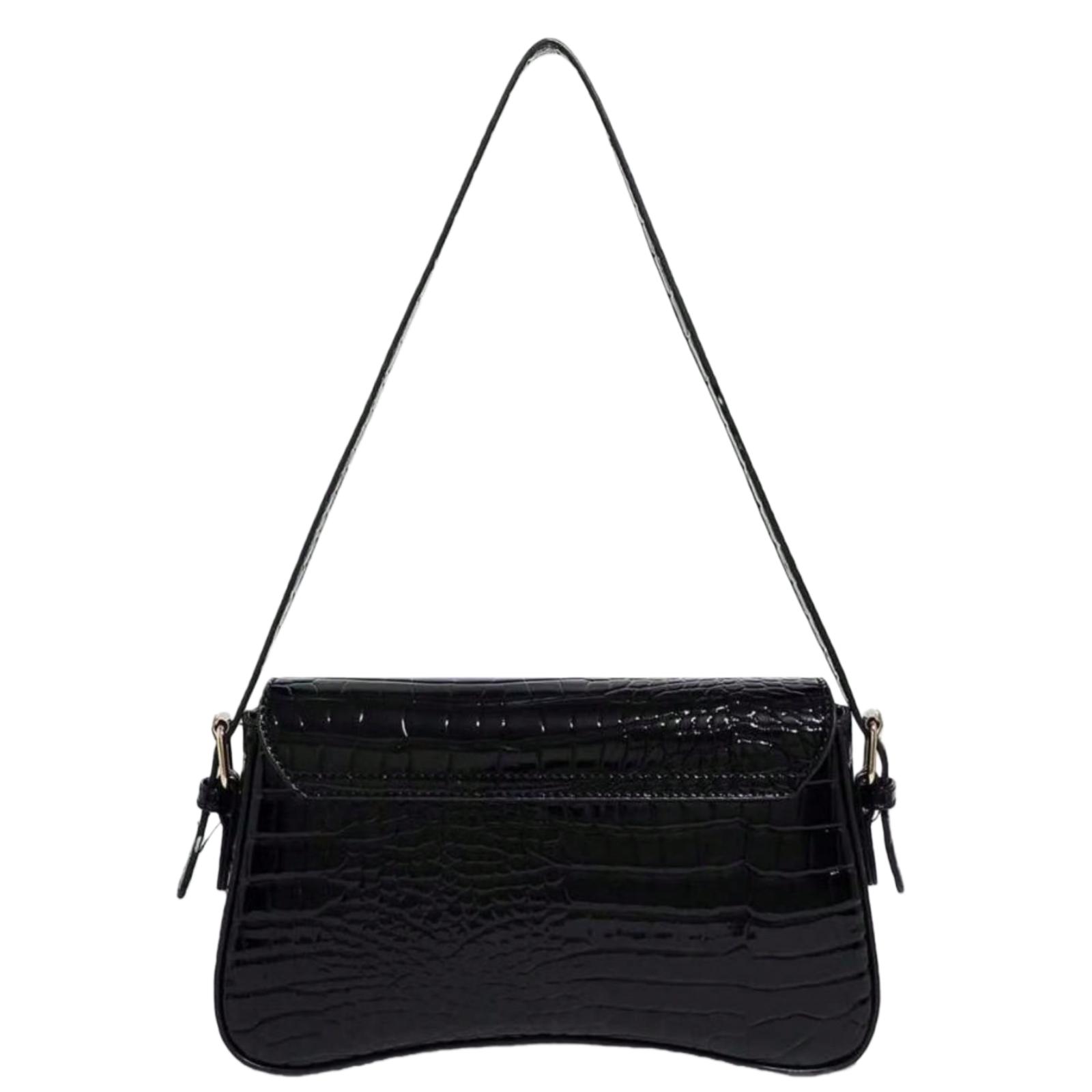 Women Faux Leather Shoulder Bag, Black Crocodile Pattern Square Bag, Versatile Patent Leather Purse, Y2K Crossbody/Underarm Bag, Fashionable Sling Bag, With Cherry Pendant Charm