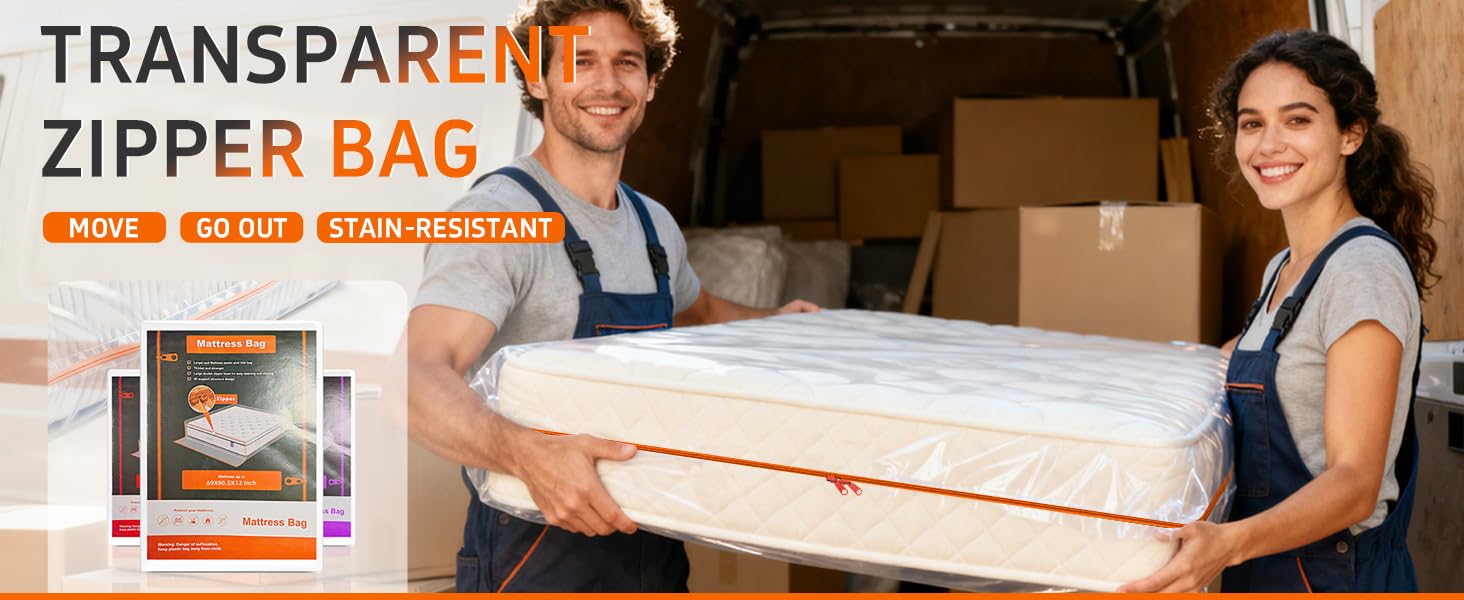 6Mil Thicken Mattress Bag for Moving, Waterproof Zippered Mattress Cover for, Reusable Encasement, Tear Dust Protection(Full,Purple)