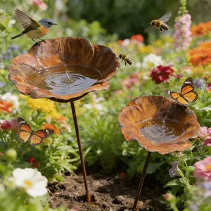 2pcs/3pcs Vintage Wrought Iron Bird Feeder, Rust-Resistant, Dual Function for Water and Food, Attracts Hummingbirds and Butterflies, Garden Decor