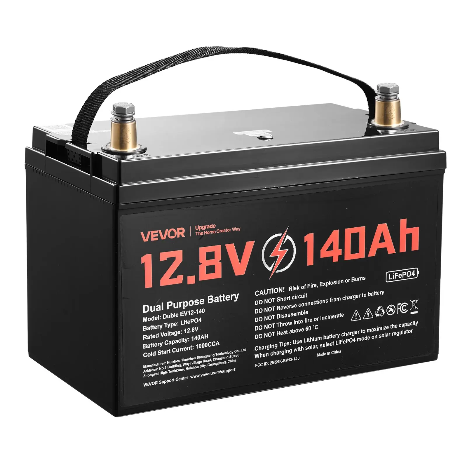 VEVOR 12V 140Ah Capacity Dual Power LiFePO4 Lithium Battery, 1000 CCA Group 31, Built-in Smart BMS, IP67 Waterproof, for Automotive Users, Marine/Car/RV