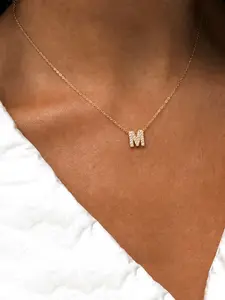 Elegant Zircon Letter Initial Pendant Necklace for Women, Classic Minimalist Design, Stainless Steel Chain, Perfect for All Seasons, Casual Style Jewelry
