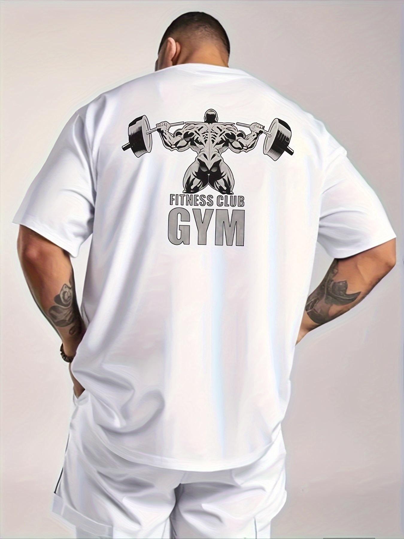 Fitness Club Gym Barbell Bodybuilding Graphic T-Shirt 100% Cotton Menswear Top for Gym Workout Streetwear